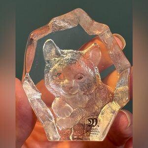 Swedish Crystal Cat Cougar Cub Figurine / Paperweight by Mats Jonasson